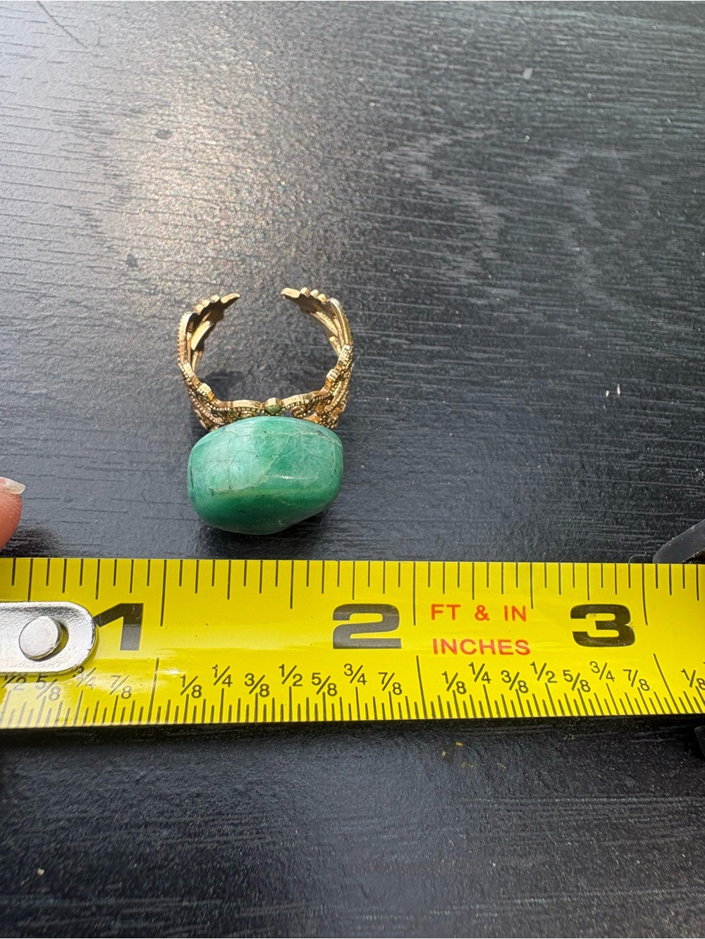 Adjustable Gold-Tone Filigree Ring with Green Gemstone - Picture 10 of 11